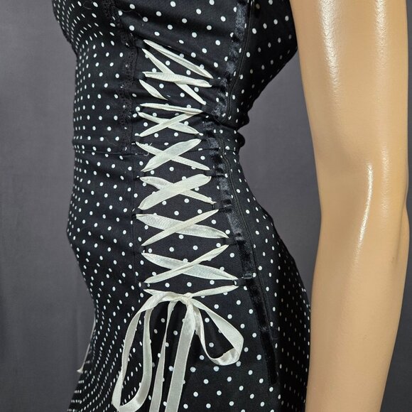 Y2K Vexy Black Polka Dot Corset Dress Size XS Goth Scene Retro 50s Rockabilly - Picture 9 of 15